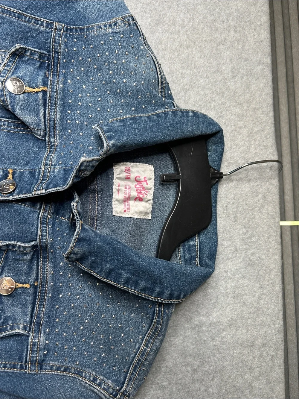 Justice Blue Denim Jacket with Silver Stud Accents‎